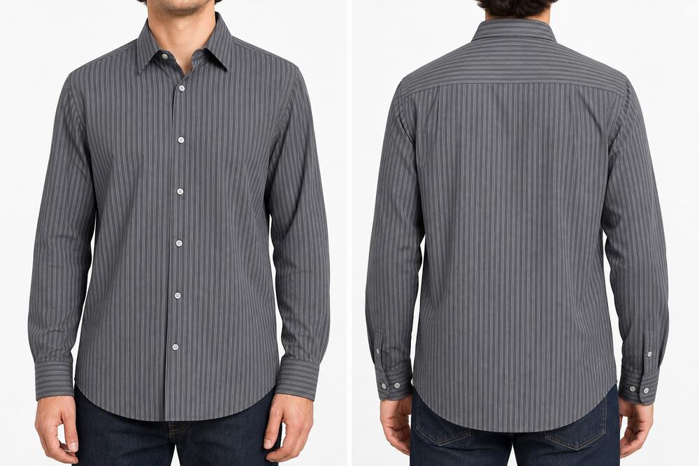 BOSS Hugo Boss Men's Gray Striped 100% Cotton Long Sleeve Dress Shirt 15.5 34/35